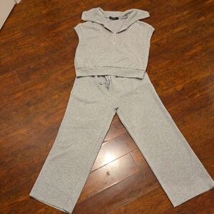 Wide-Leg Pants Set - Light Gray